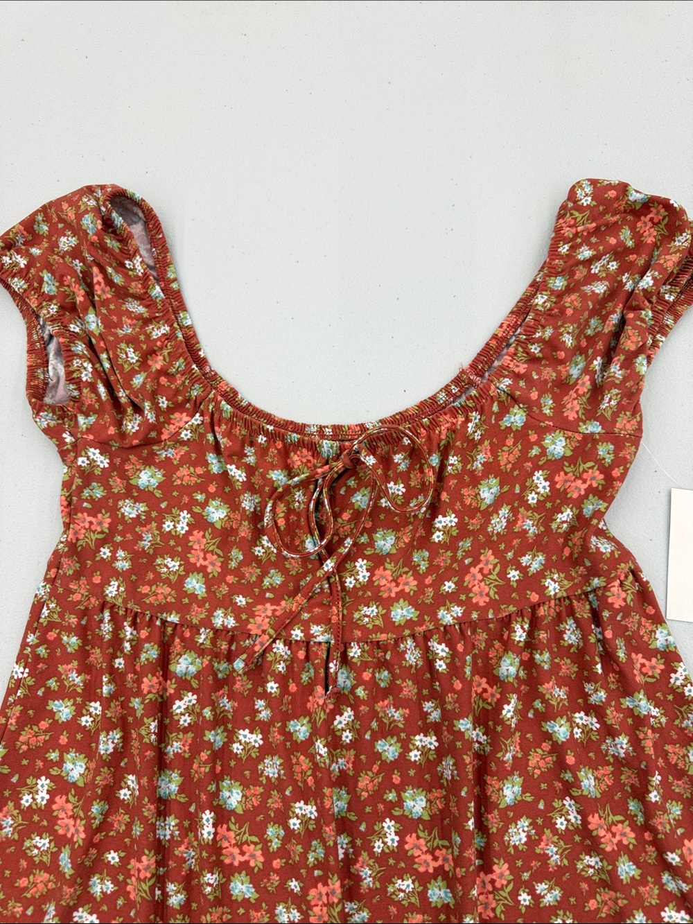 SO Girls' Rust Floral Ruffle-Hem Dress with Green and Cream Accents - Picture 4 of 5